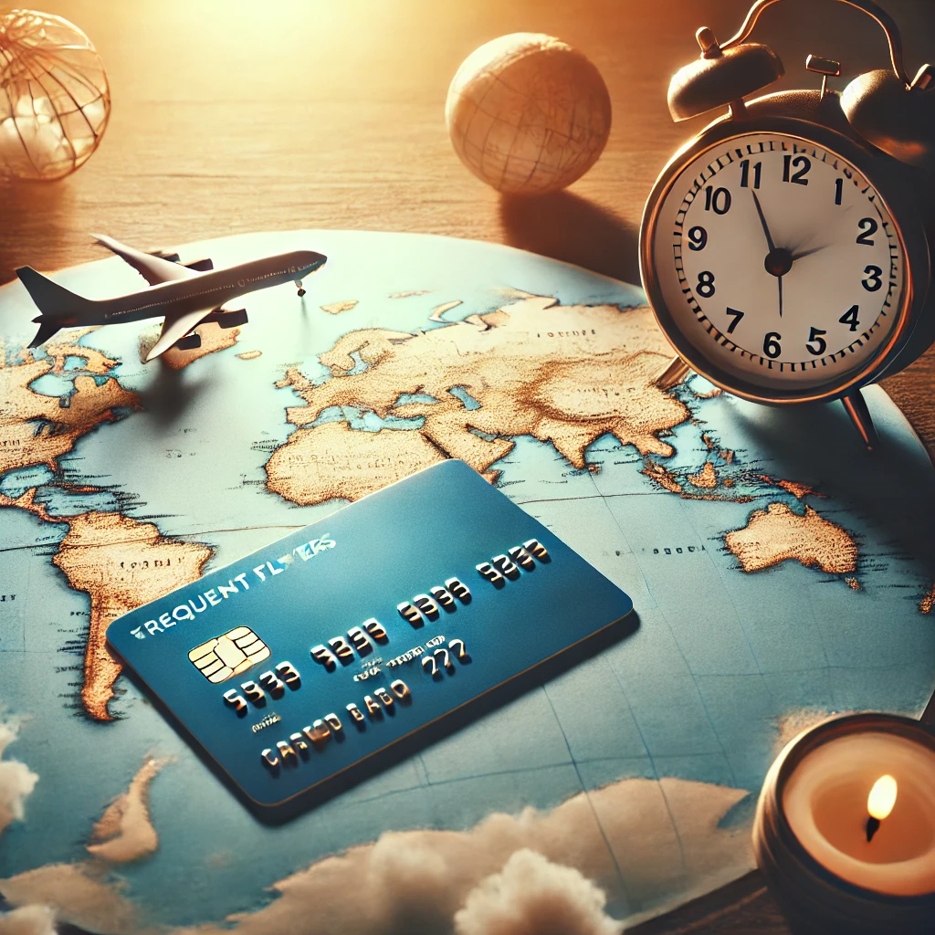 Aqui está uma imagem mostrando um cartão de viajante frequente ao lado de um mapa-mundi, simbolizando o acúmulo de milhas de viagem e destacando os benefícios dos programas de fidelidade. Esta imagem captura a essência das viagens globais.