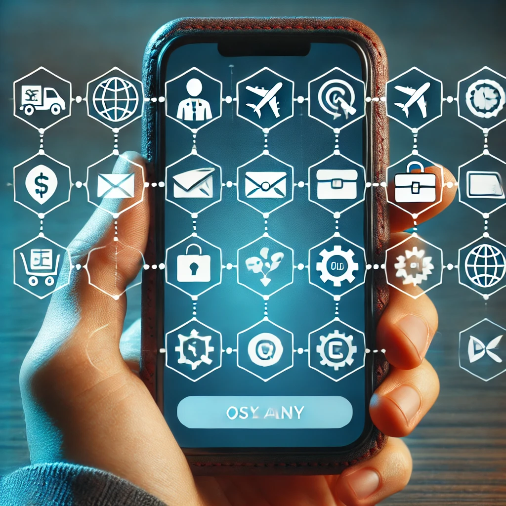Uma carteira digital na tela de um smartphone, exibindo vários ícones de programas de fidelidade, simbolizando a gestão moderna de milhas de viagem.
