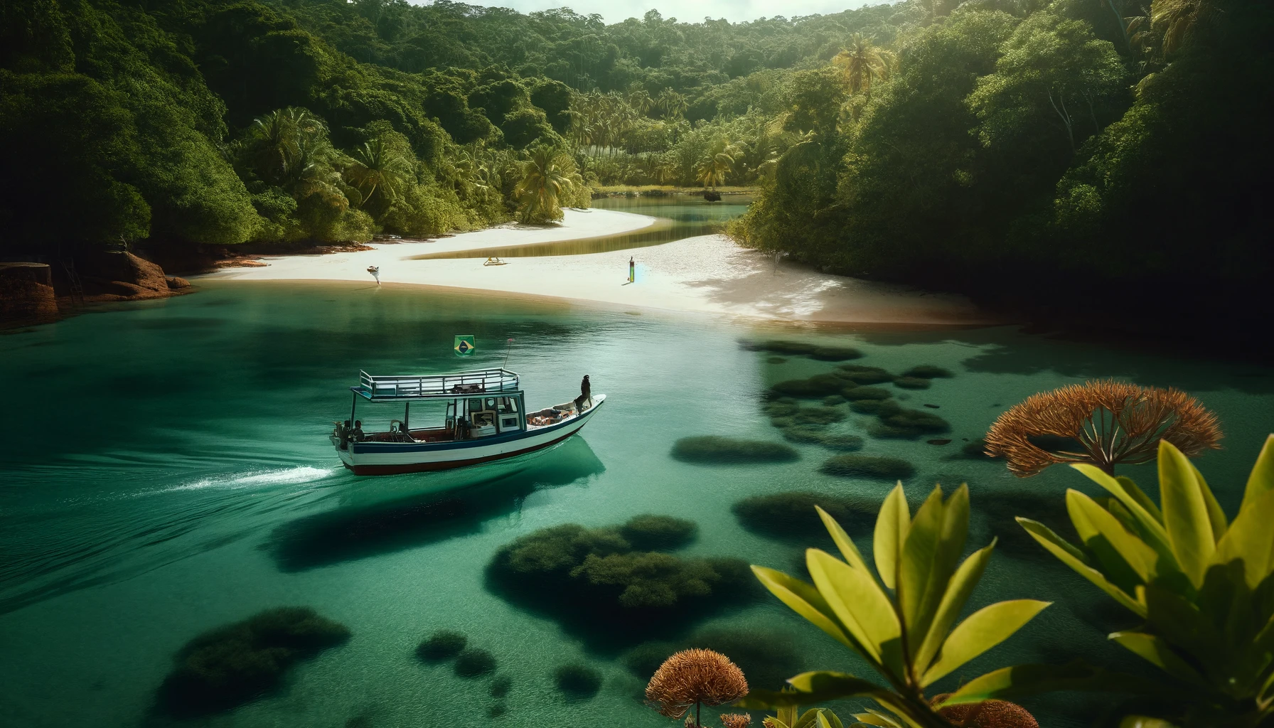 Fazer um Passeio de Barco pela Ilha de Santa Rita, destacando a tranquilidade e a beleza natural deste paraíso remoto em Maceió.